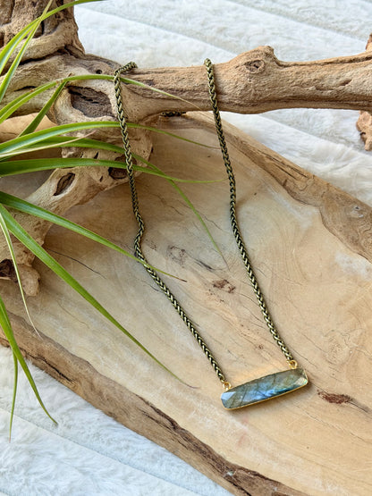 Labradorite + Antique Brass Bar Necklace (large)