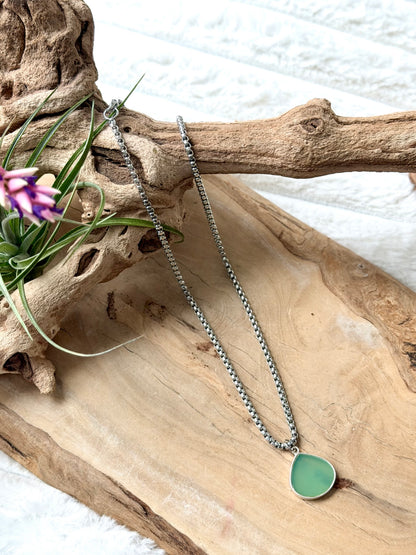 Green Chalcedony + Silver Pendant Necklace