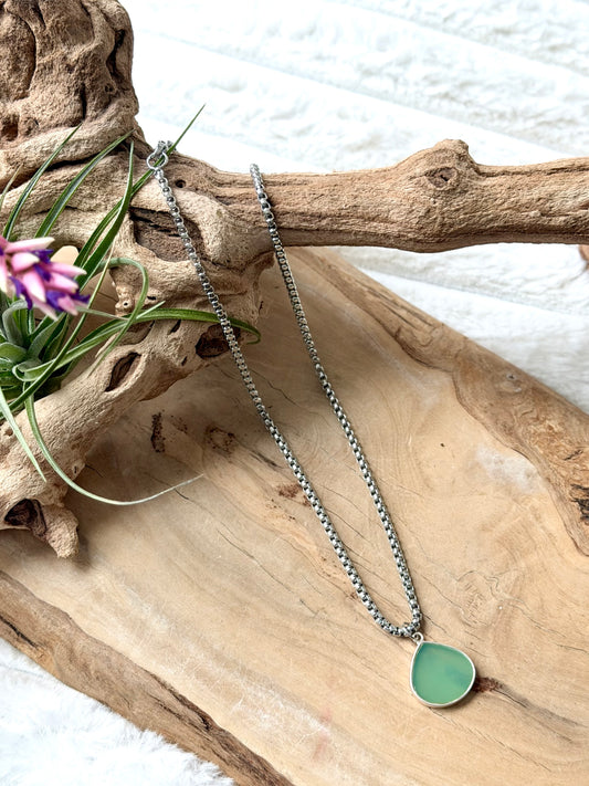 Green Chalcedony + Silver Pendant Necklace