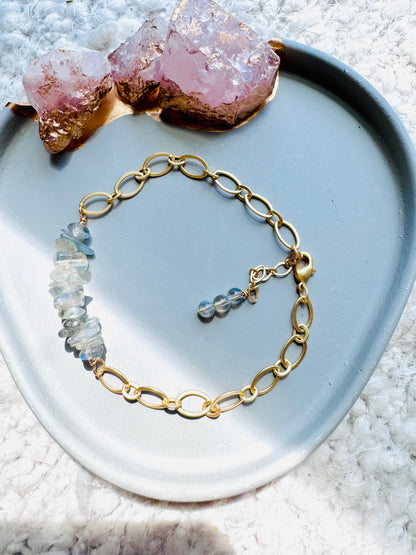 Labradorite + Matte Gold Chain Bracelet