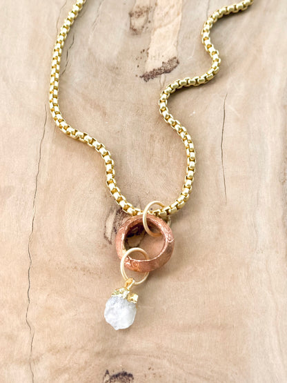 Quartz + Matte Gold Boho Necklace