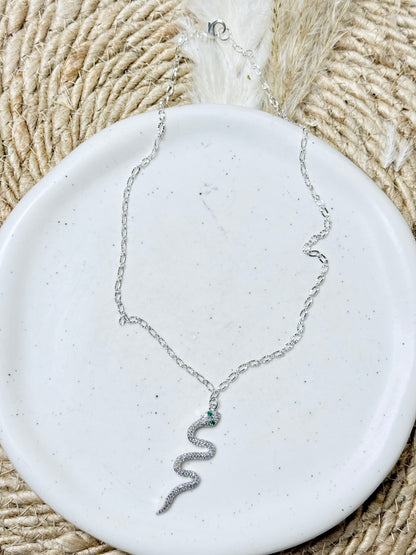 Silver + Crystal Snake Chain Necklace