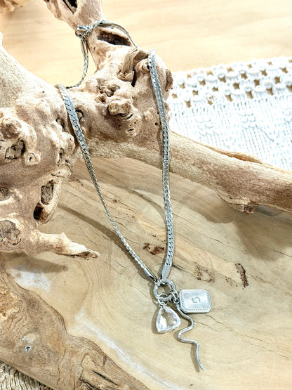 Quartz + Silver Carabiner Charm Necklace
