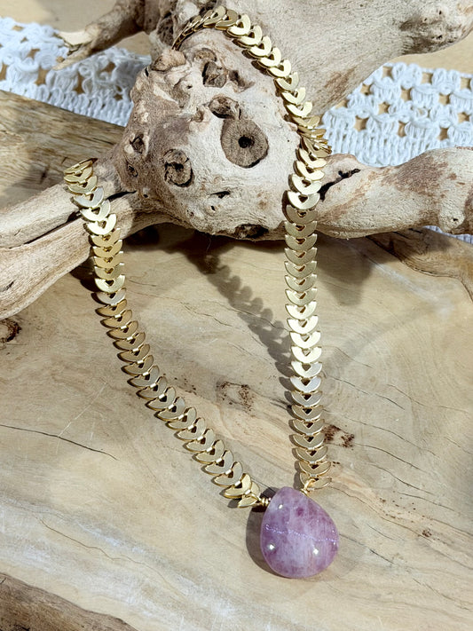 Madagascar Rose Quartz + Matte Gold Necklace