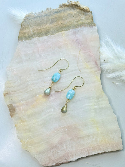 Larimar + Labradorite Matte Gold Earrings