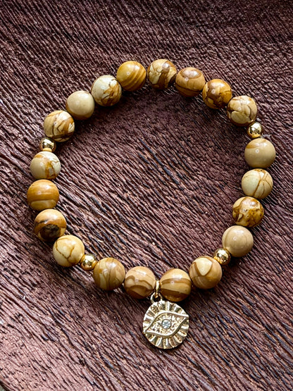 Wooden Jasper + Gold Chunky Charm Band