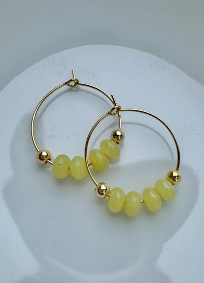 Olive Jade + Gold Hoop Earrings