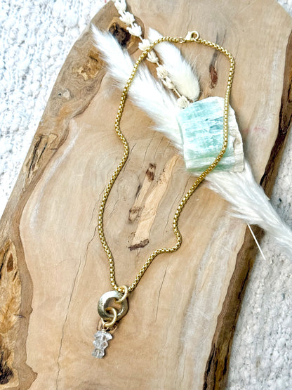 Herkimer Diamond + Matte Gold Boho Necklace