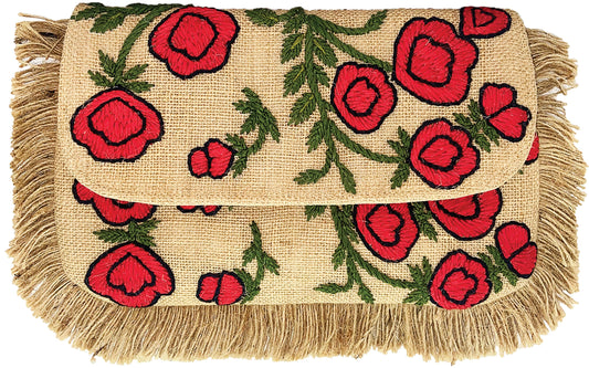 Jute Clutch: Red Floral