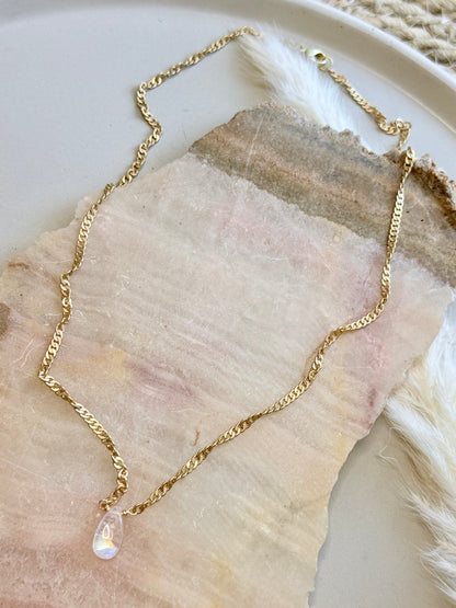 Madagascar Rainbow Moonstone + Matte Gold Necklace