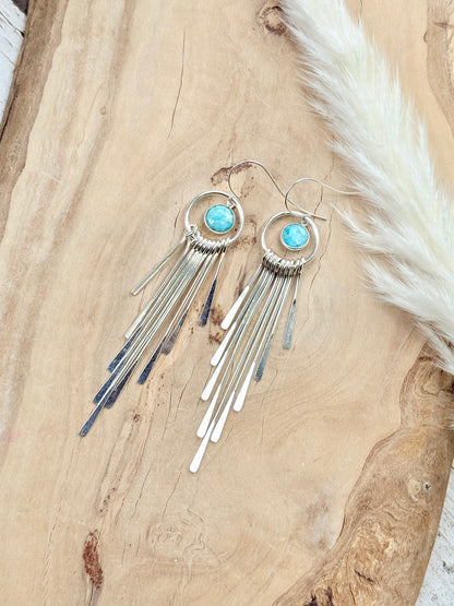 Turquoise + Silver Fringe Earrings