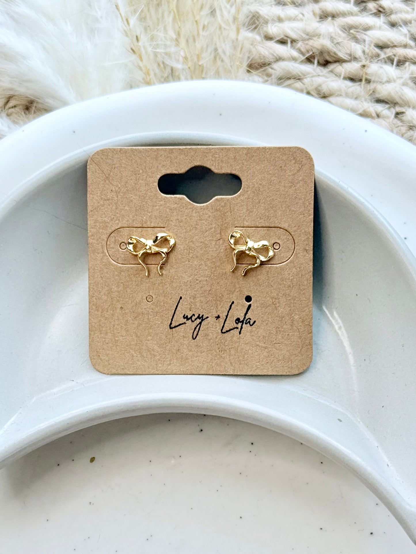 Gold Curly Bow Mini Stud Earrings