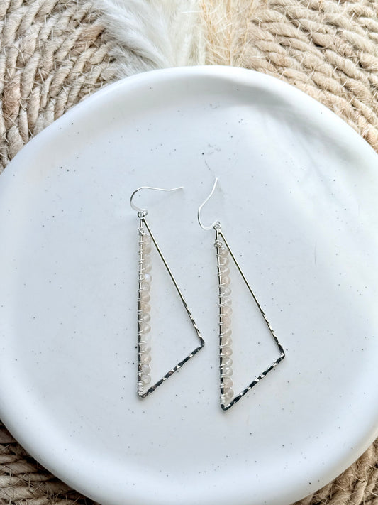 Silver Moonstone + Silver Large Triangle Earrings