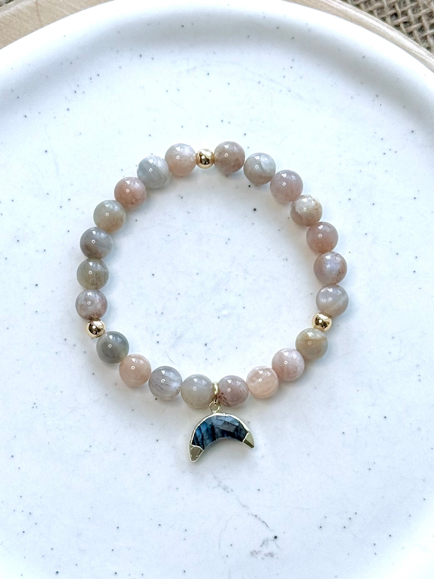 Gray-Peach Moonstone + Labradorite Gemstone Pendant Bracelet