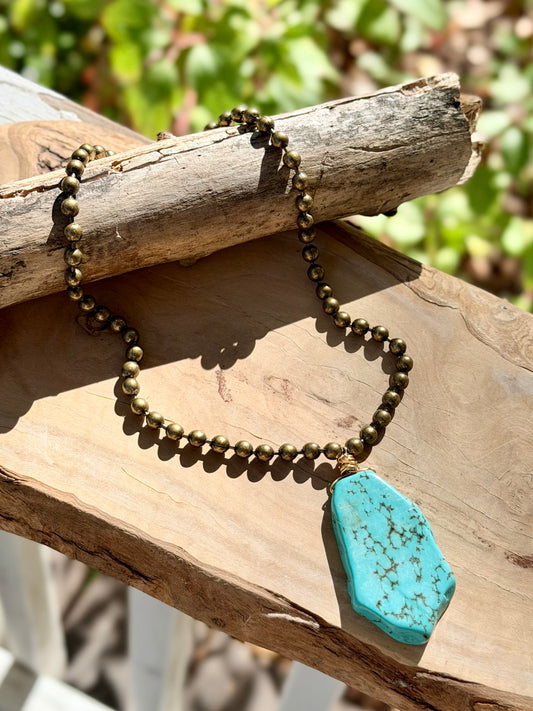 Chunky Turquoise + Antique Brass Necklace