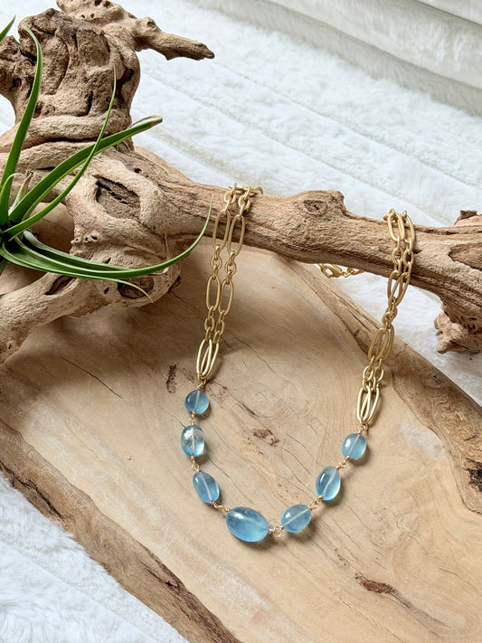Aquamarine + Matte Gold Necklace