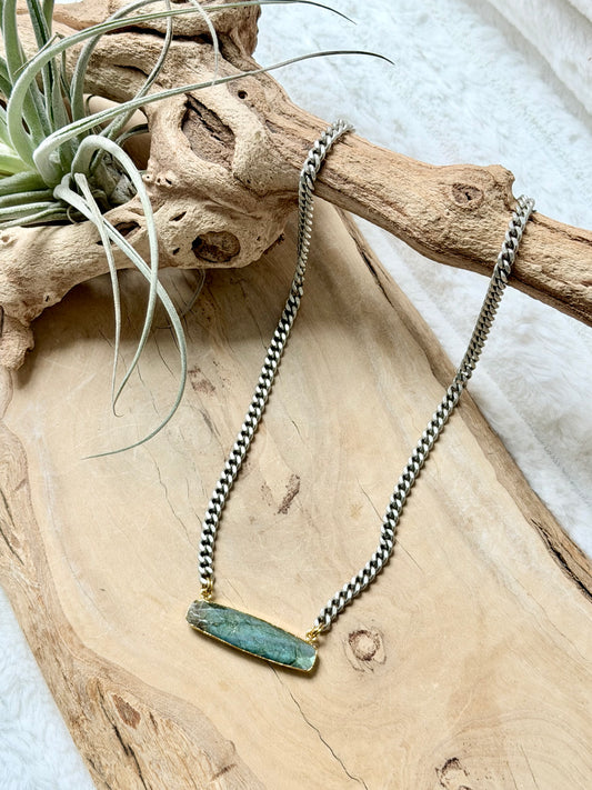 Labradorite + Antique Silver Bar Necklace