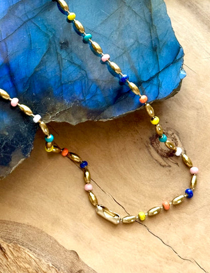 Rainbow + Gold Stainless Steel Ball Chain Necklace