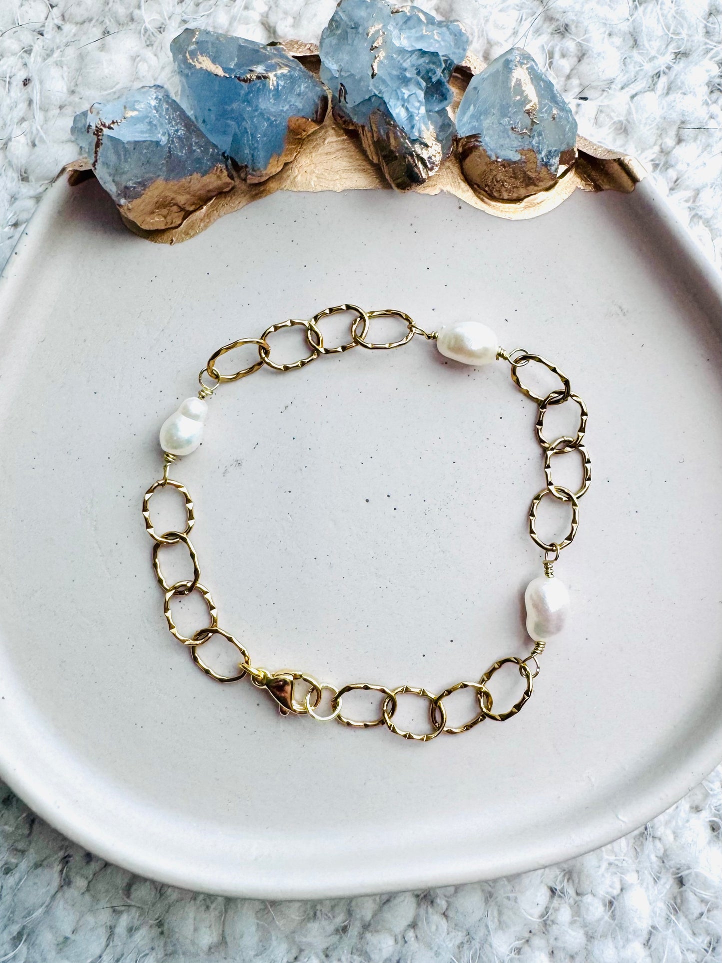 Freshwater Pearl + Gold Chain Bracelet
