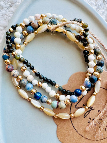 Blue + Cream in Gold Stack (4-stack)