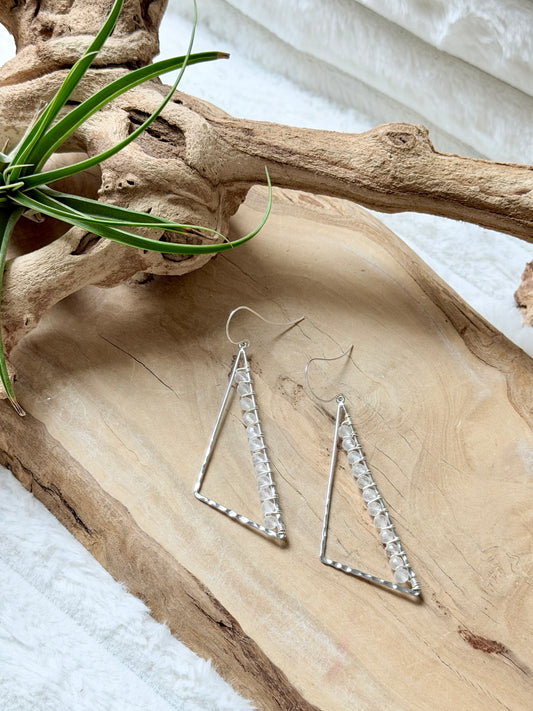 Rainbow Moonstone + Silver Large Triangle Earrings