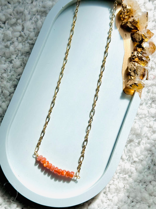 Sunstone + Gold Chain Bar Necklace