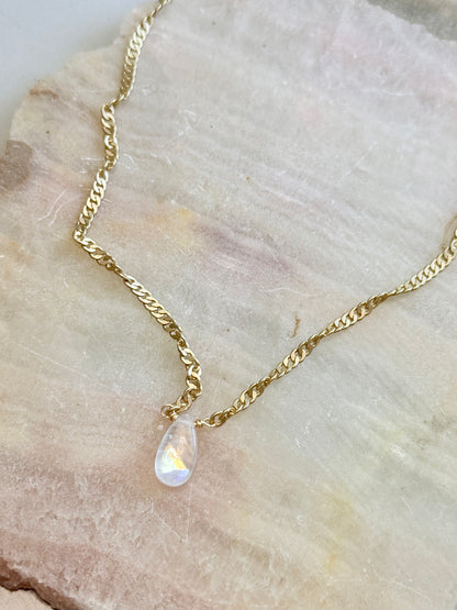 Madagascar Rainbow Moonstone + Matte Gold Necklace