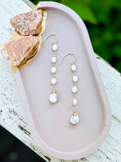 Dendritic Opal + Gold Drop Earrings