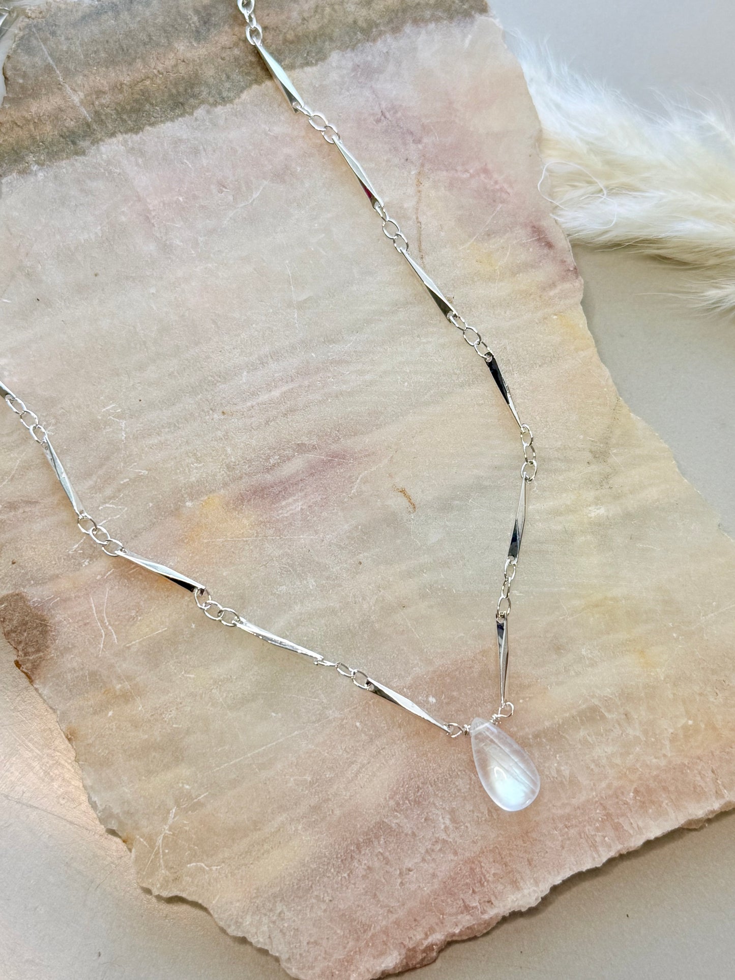 Madagascar Rainbow Moonstone + Silver Necklace