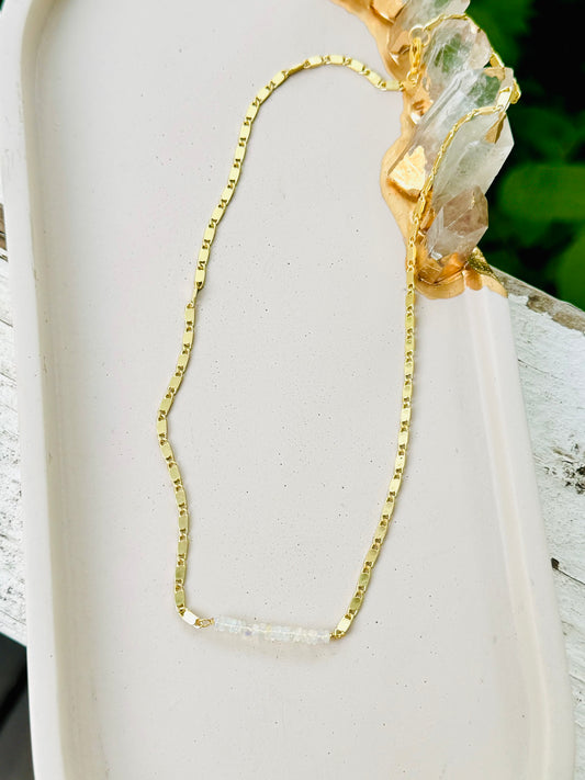 Ethiopian Opal + Matte Gold Chain Mini Bar Necklace