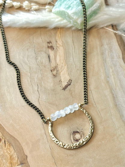 Rainbow Moonstone + Mixed Metals Horseshoe Necklace