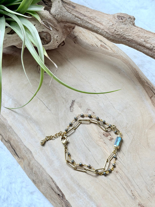 Labradorite + Hematite Duet Bracelet in Gold Stainless Steel