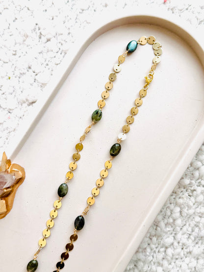 Labradorite + Gold Sequin Chain Necklace