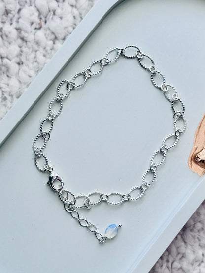 Silver Embossed Oval Chain Anklet