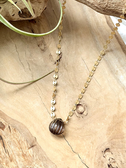 Smoky Quartz + Matte Gold Sequin Necklace