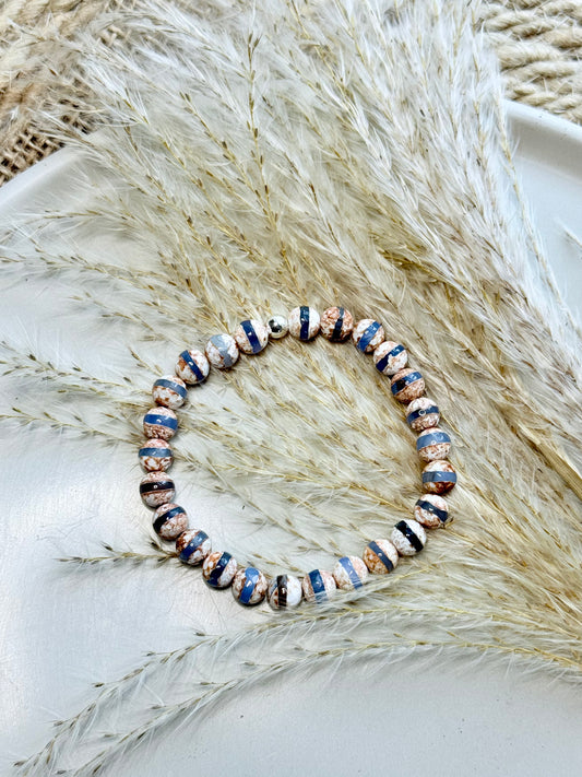 Blue Stripe Tibetan Agate + Silver Unisex Band