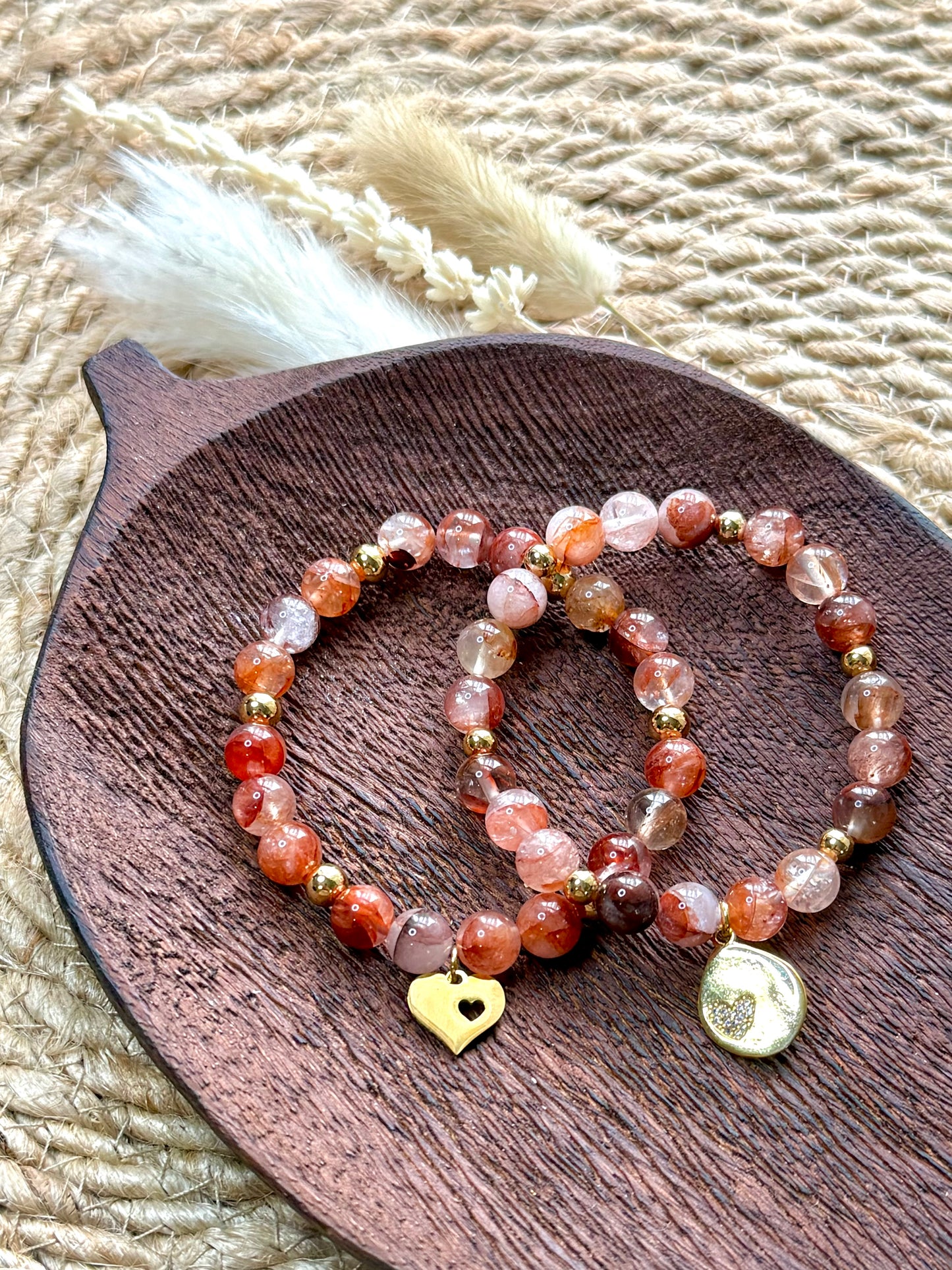 Red Lepidocrocite Hematoid Quartz + Gold Chunky Charm Band