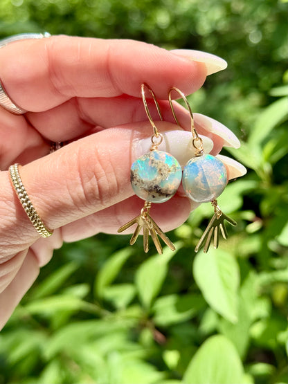 Luxe Ethiopian Opal + Gold Sunburst Earrings