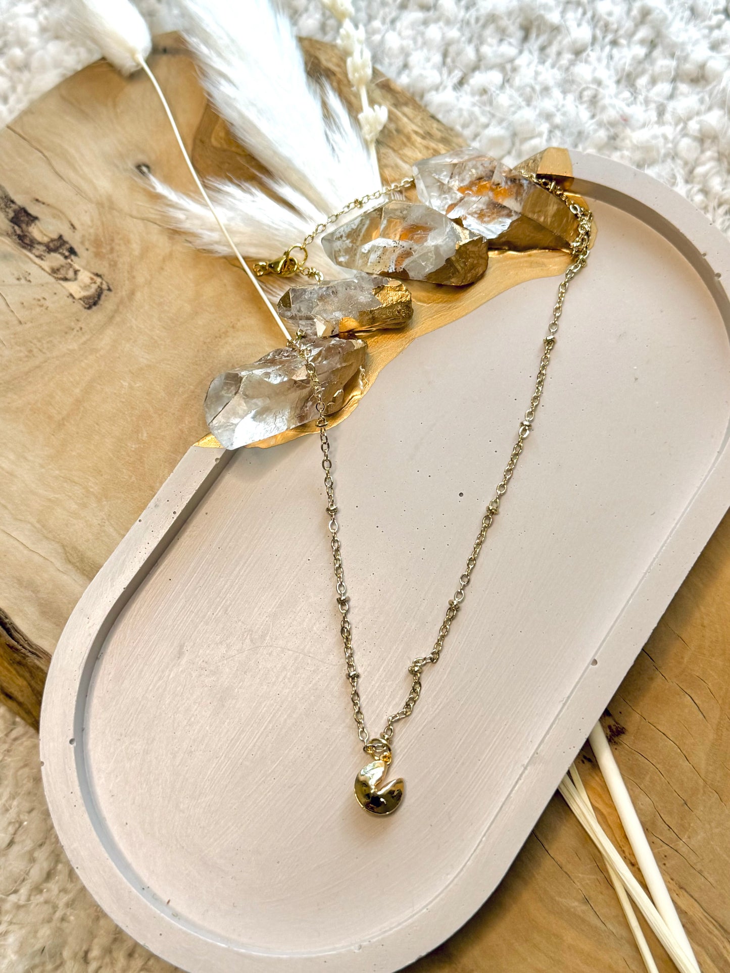 Gold Fortune Cookie Necklace