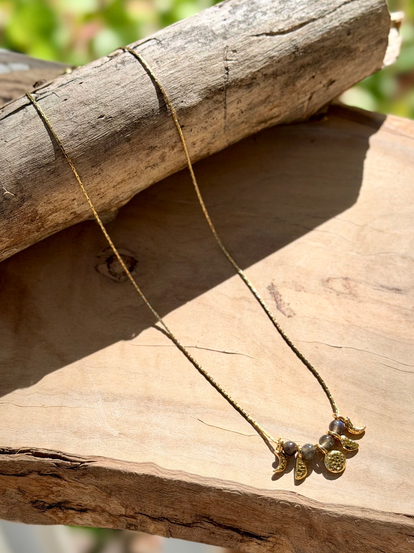Black Labradorite + Gold Moon Phases Necklace