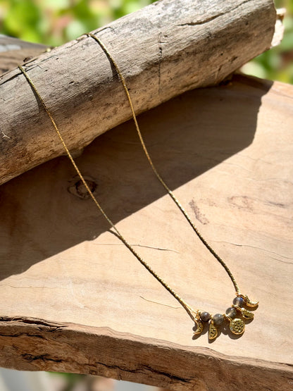 Black Labradorite + Gold Moon Phases Necklace