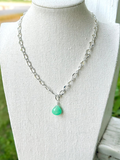 Chrysoprase + Silver Pendant Necklace