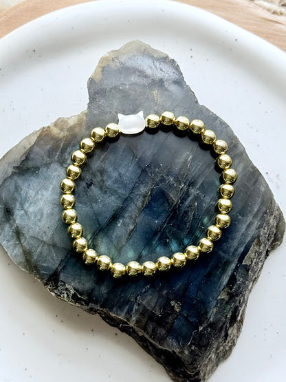 Mother of Pearl Cat + Gold Beaded Bracelet