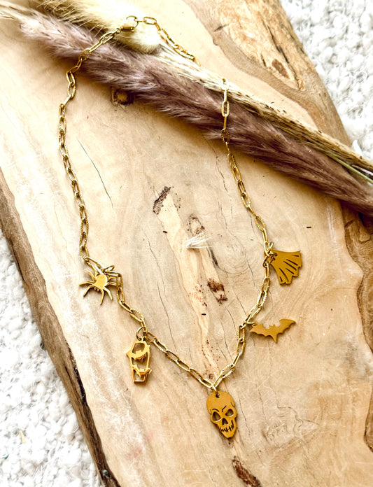 Spooky + Gold Charm Necklace