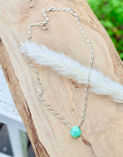 Chrysoprase + Silver Pendant Necklace