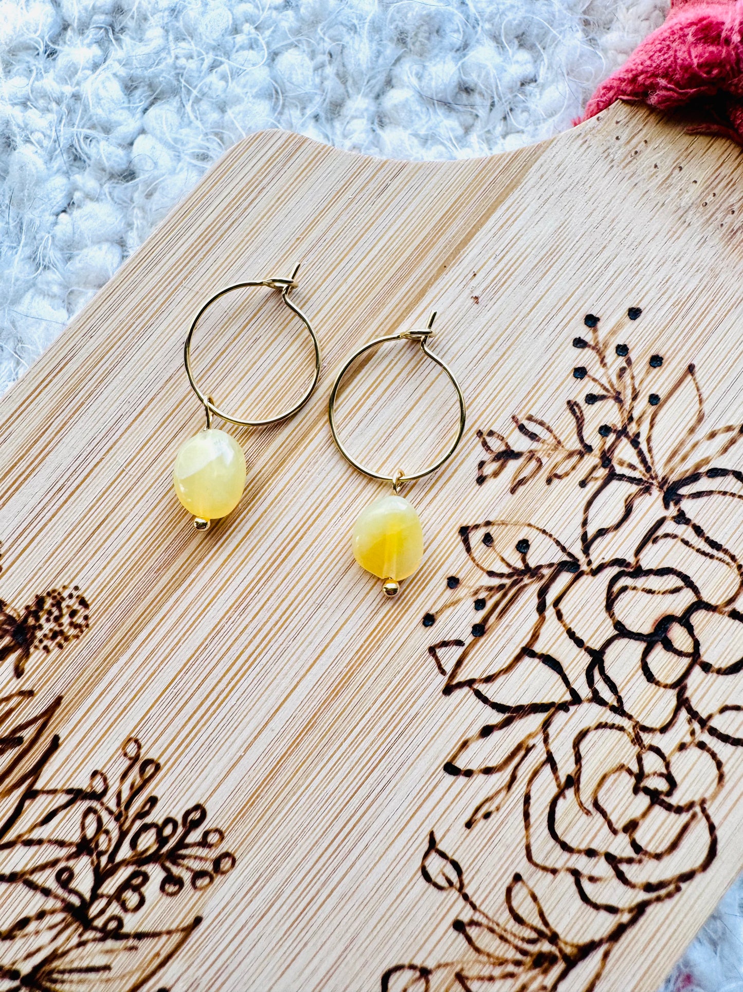 Yellow Opal + Gold Mini Hoops