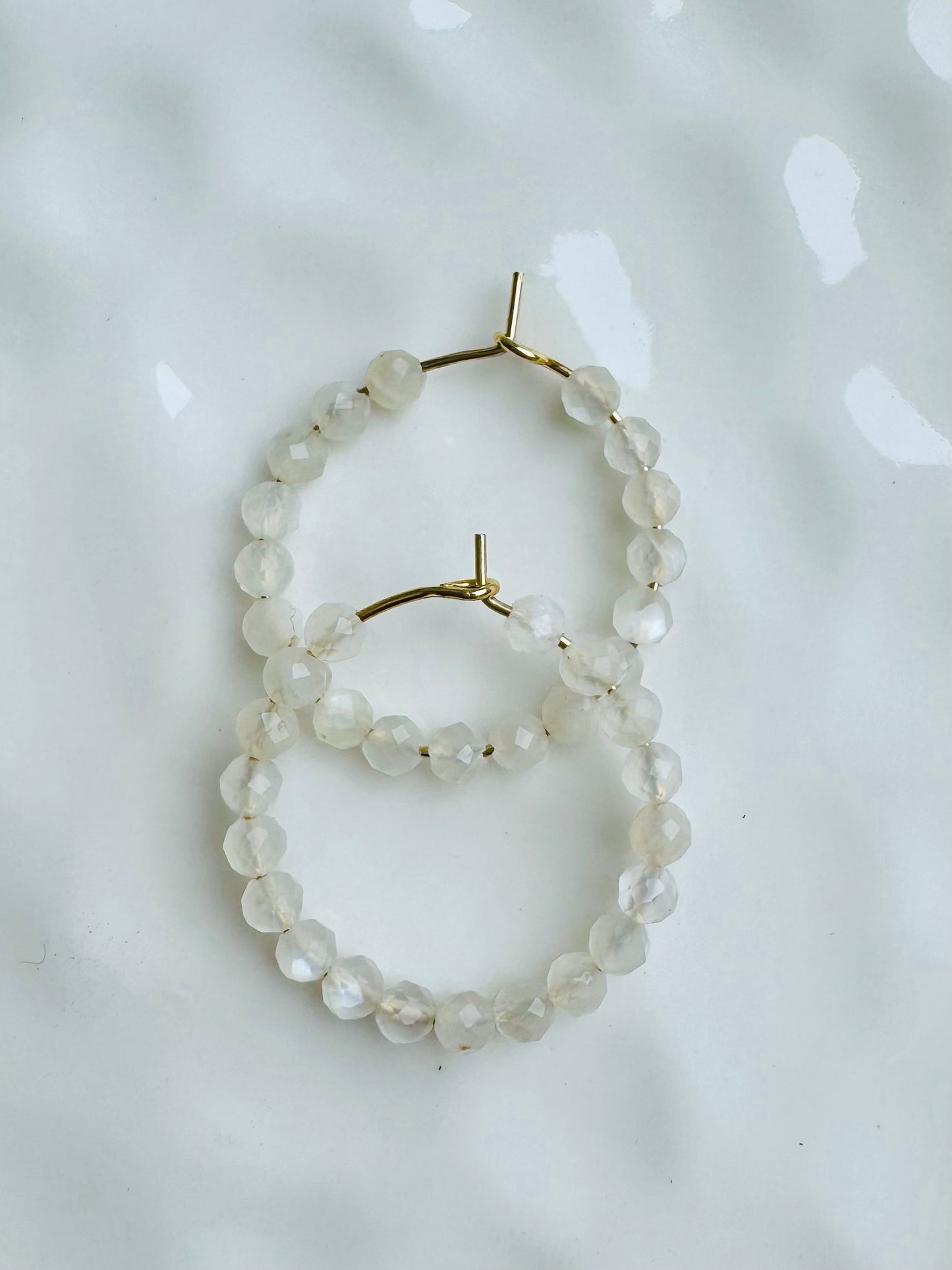 Moonstone + Gold Hoop Earrings