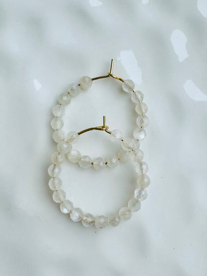 Moonstone + Gold Hoop Earrings