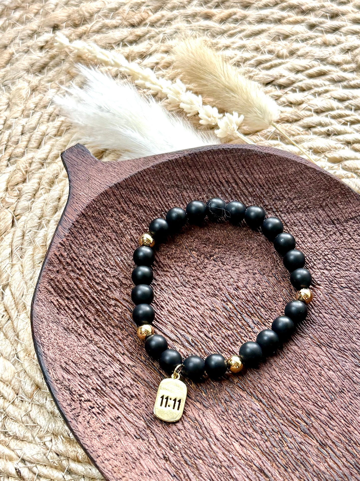 Matte Black Onyx + Gold Chunky Charm Band