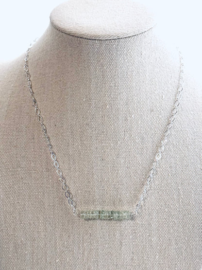 Green Amethyst + Silver Chain Bar Necklace